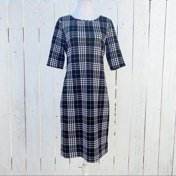 Tacera Houndstooth Black & White midi Dress Size Large - Picture 1 of 6